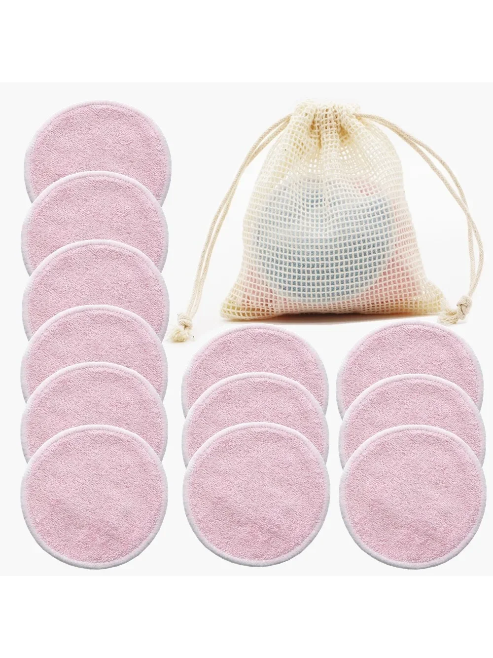 Reusable Bamboo Fiber Makeup Remover Pads 12pcs/Pack Washable Rounds Cleansing Facial Make Up Removal Pads Tools