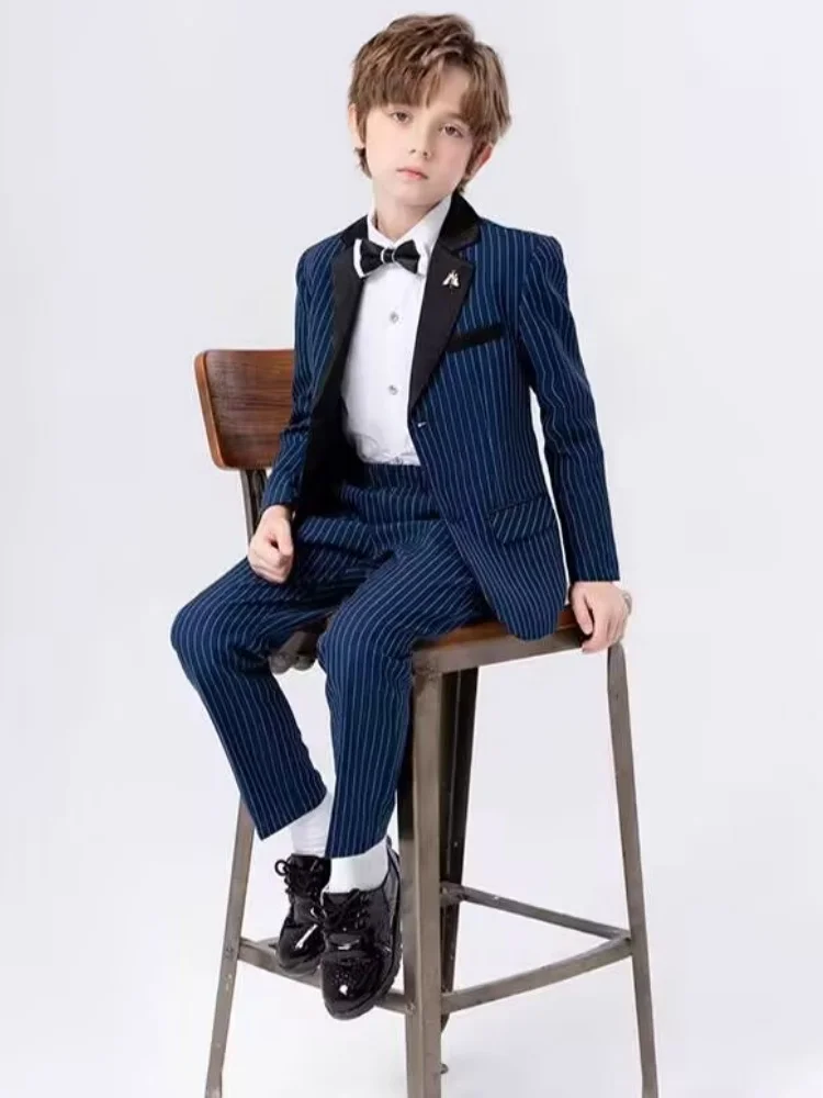 

Boy's striped suit children's set 2-piece single-breasted suit jacket Boy's wedding outfit suit vest pants Formal wear