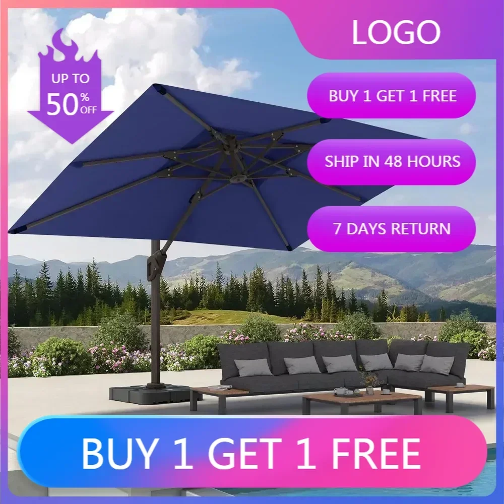 

Большой прямоугольный консольный зонт для патио с углом обзора 360° ° Вращение и двойная верхняя часть для сверхмощной устойчивости ветра на открытом воздухе