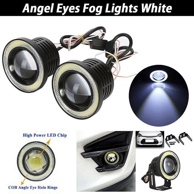 2.5'' 15W Car White COB LED Projector Angel Eyes Blue Ring DRL Fog Light Lamp