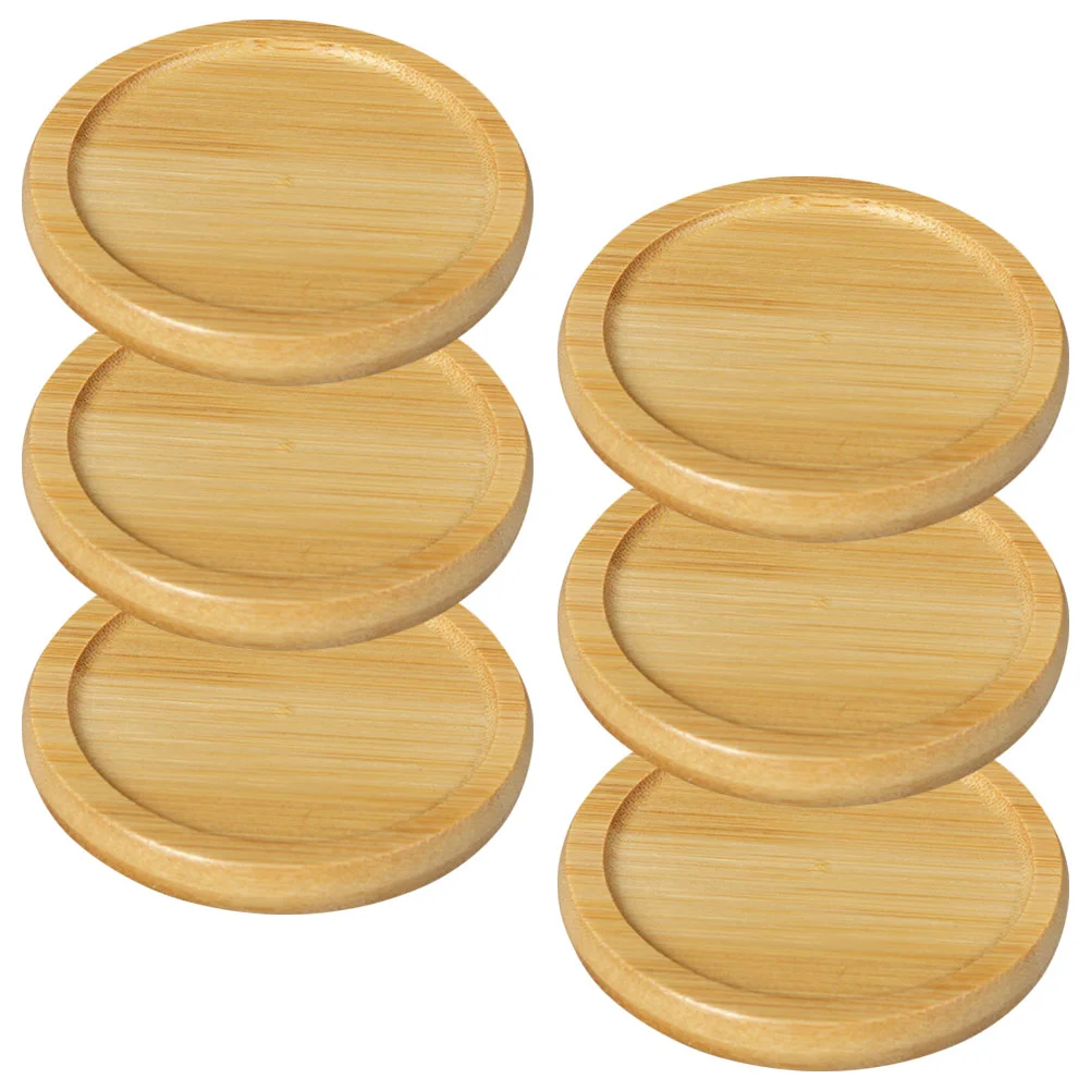 6 Pcs Beverages Bamboo Plant Pot Holder Round Coasters Insulated Cup Pads Plants Saucer Heat