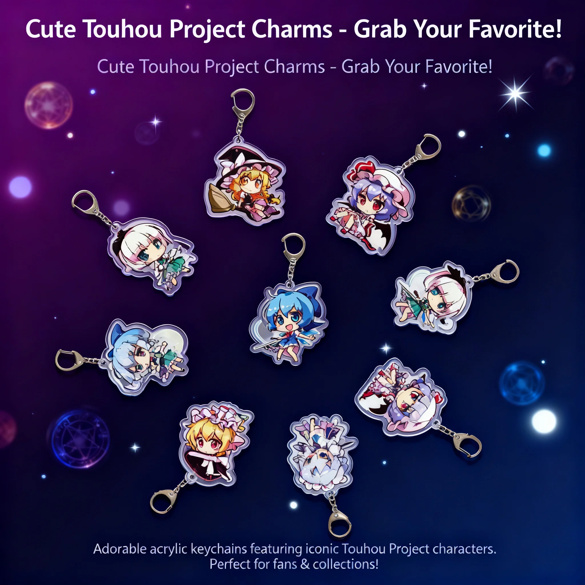 

Touhou Project Anime Peripherals Hakurei Reimu Gohei Orb Acrylic Keychain Double Sided Transparent Pendant Keyring Game Merch