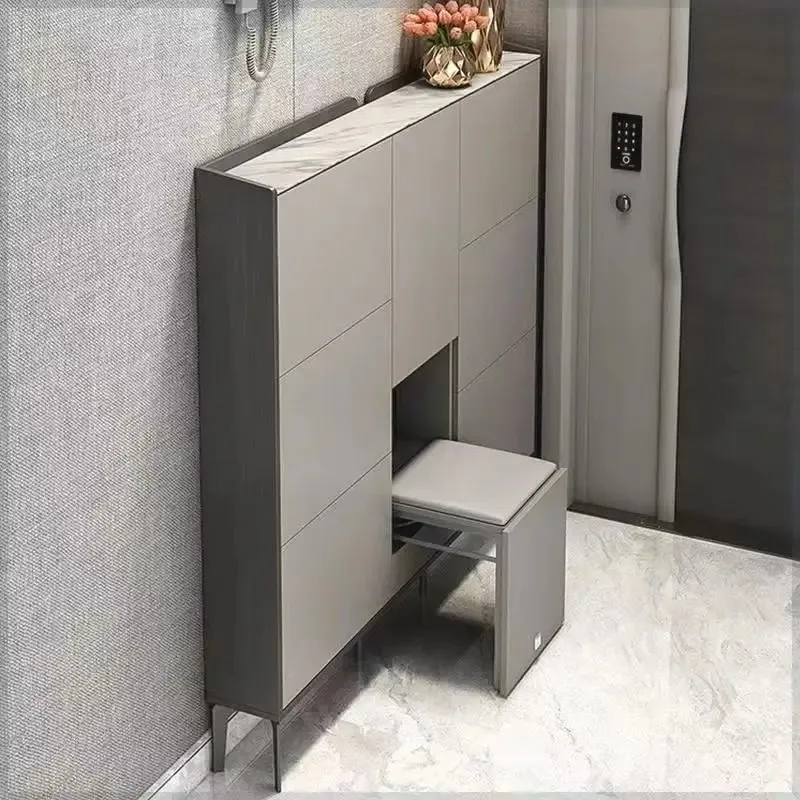 Ultra-thin light luxury tipping bucket shoe cabinet 17cm against the wall, large-capacity household entrance, simple