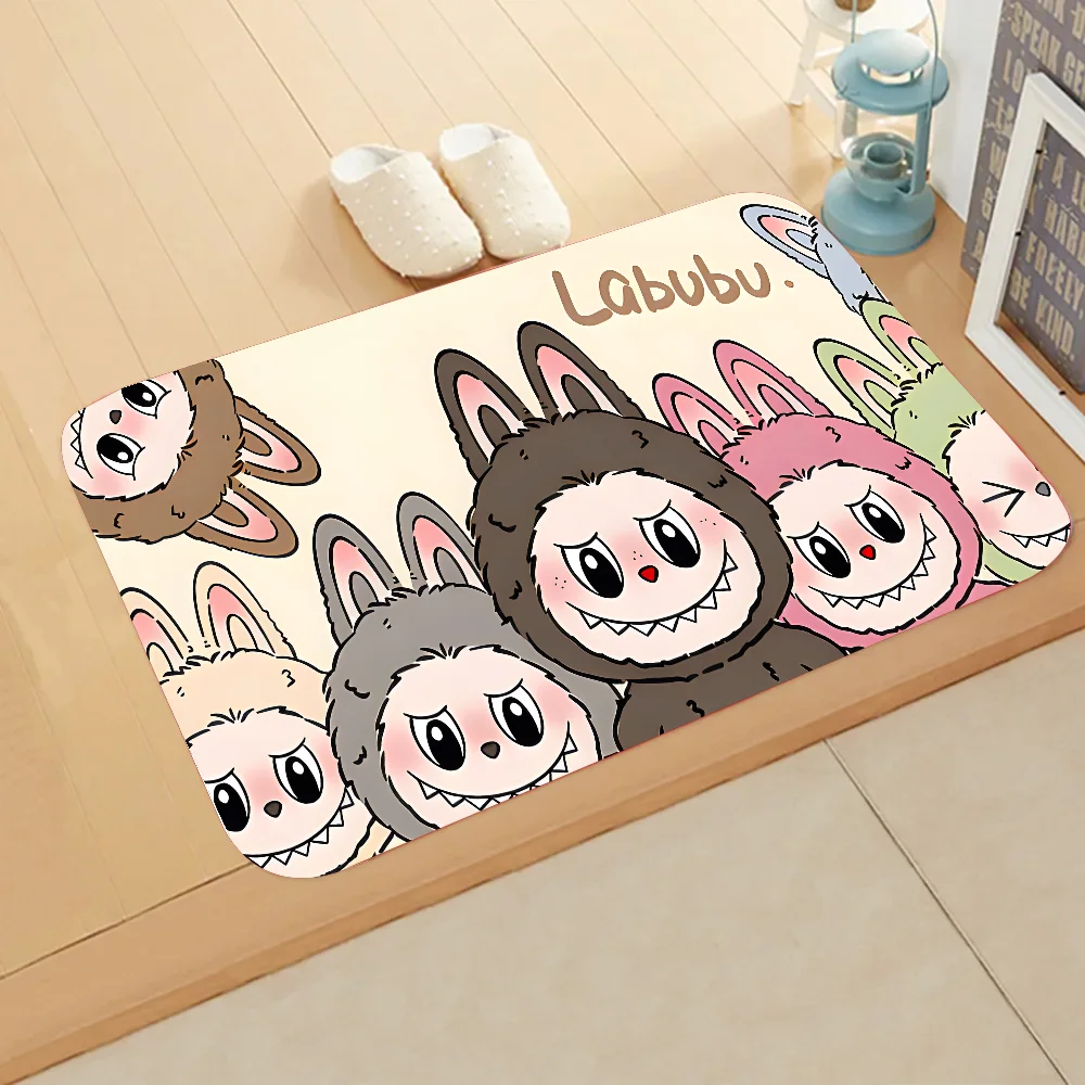 Cartoon L-Labubu Floor Mat Graphic Printed Flannel Doormats for Bathroom Kitchen Entrance Carpet Home Decor