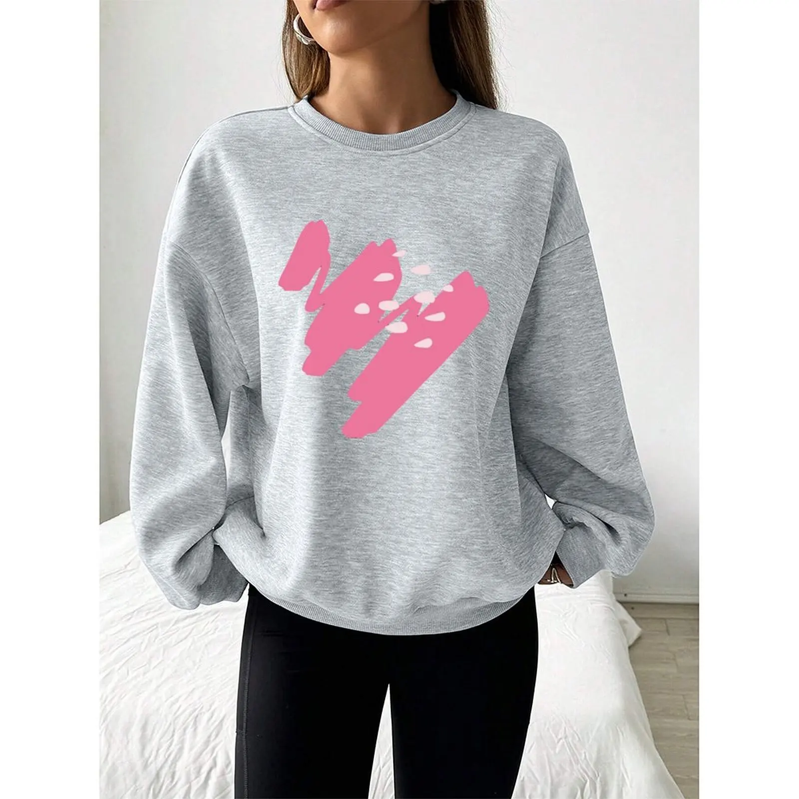 

Women's Sweater Sweatshirts Velvet Winter Casual Spray-painted Print Colorful Long Sleeve Pullovers Autumn Woman Clothes