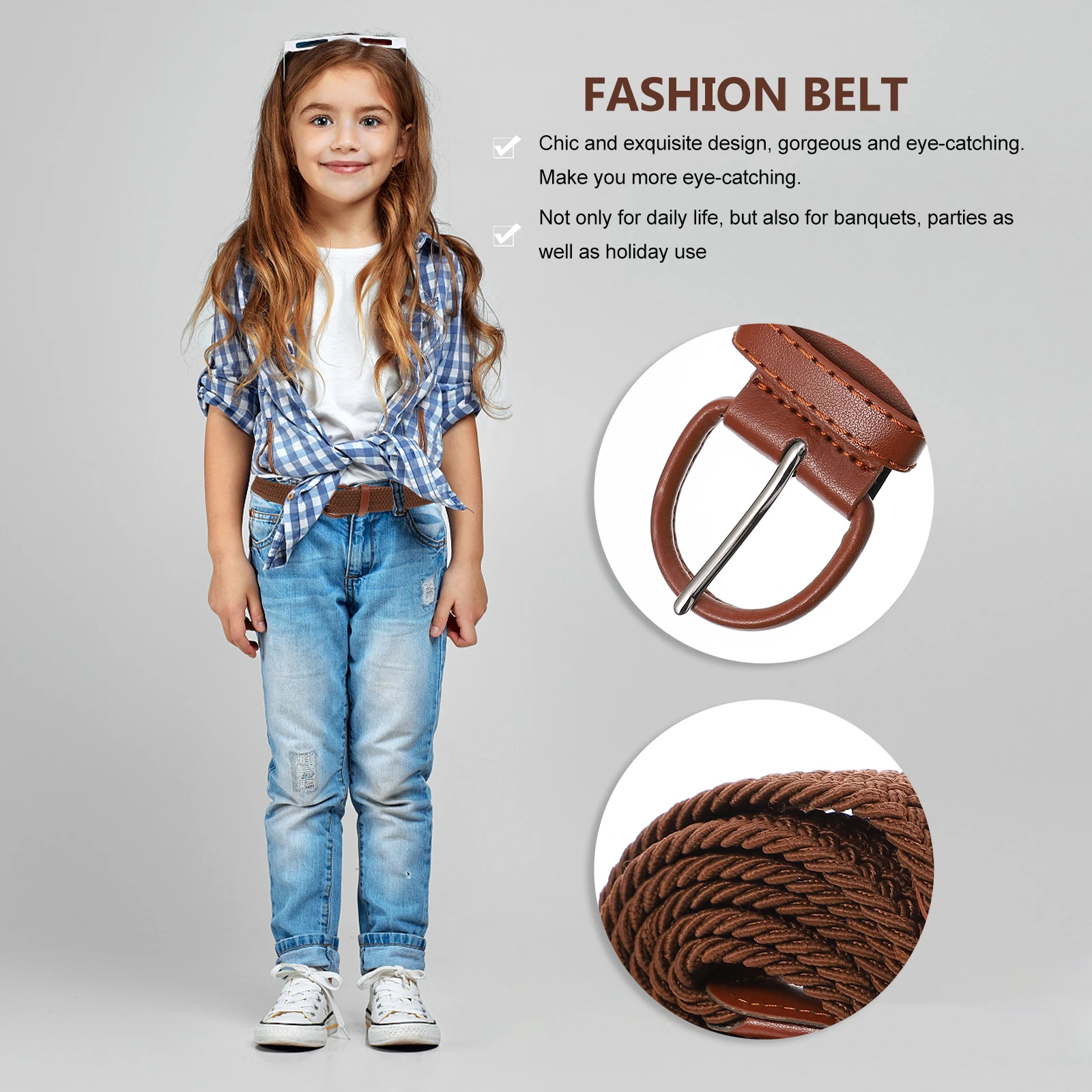 

1pc Elastic Belt for Women Men Waist Woven Durable Light Fashion Unisex Chic Brown Dress Coat Party Banquet Use Belt