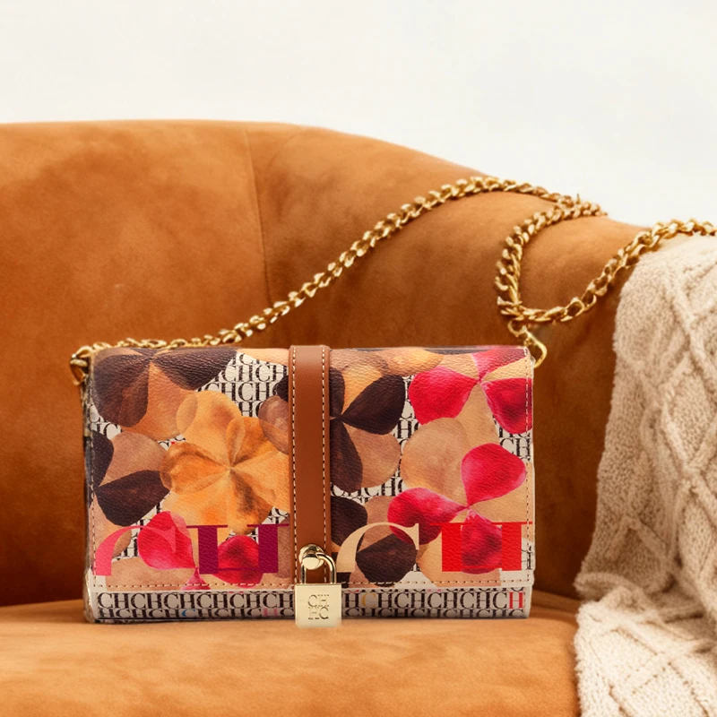 CH Chain Bag Floral Letter Print Lock Design High Quality PU Material Women 2026 Designer Shoulder Bag