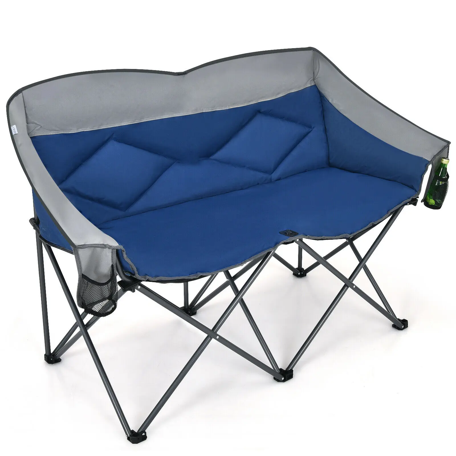 Patiojoy Folding Camping Chair Loveseat Double Seat w/ Bags & Padded Backrest