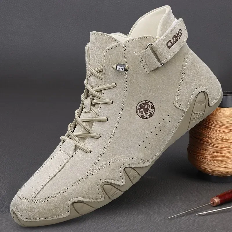 

Men's Genuine Leather Shoes Ankle Boots 2024 Men Sneakers Outdoor Light Lace-Up Casual Shoes Fashion Loafers Winter Warm Boots