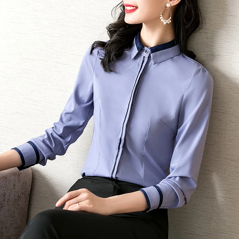 2024 New Women Shirt Elegant Grey Shirt Women Button Up Shirt Long Sleeved Blouse OL Spring Vintage Women Clothing Womens Tops