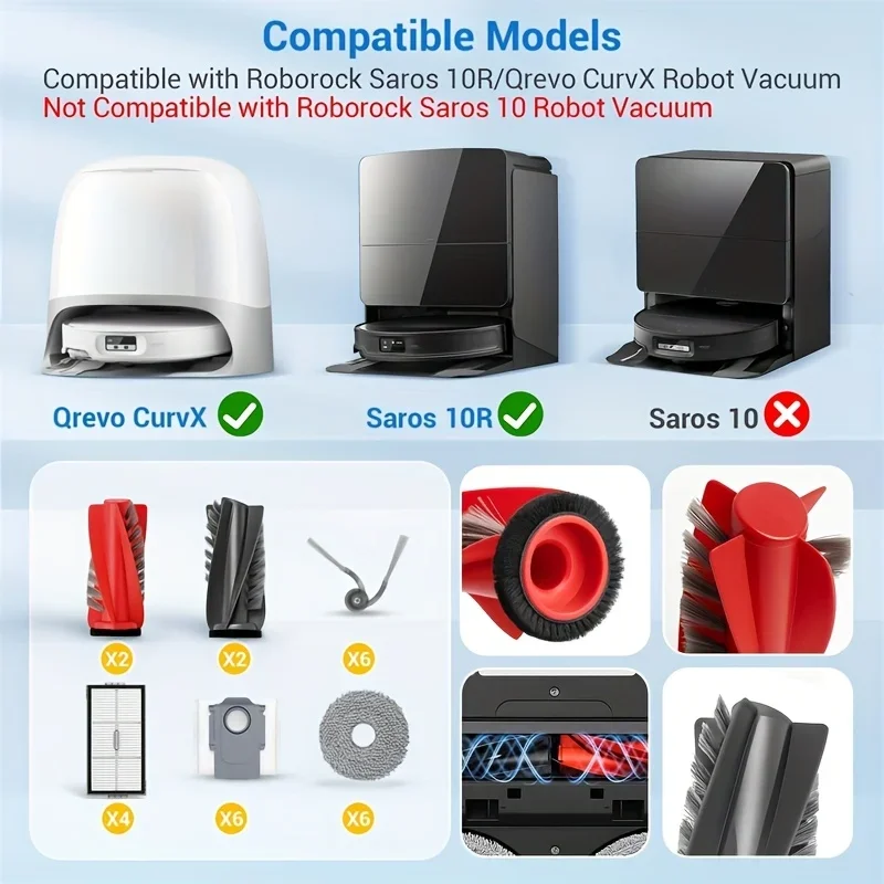 28-Piece Replacement Kit Compatible For Roborock G20s Ultra/Saros 10R/Qrevo CurvX Robot Vacuum Cleaner Replacement Parts