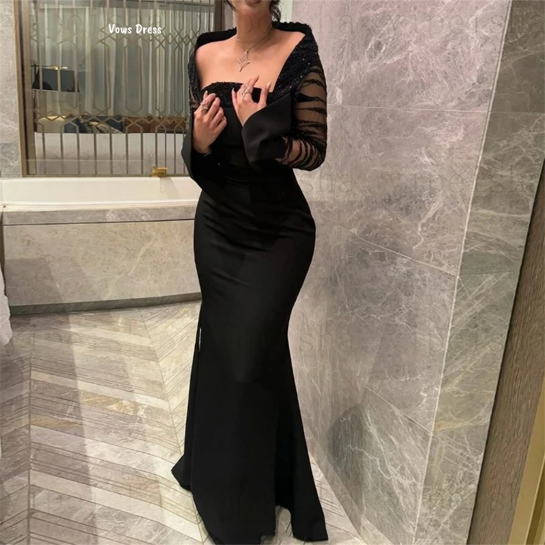 فساتين رسمية من قماش الساتان من Vows للمناسبات الخاصة فساتين سهرة سوداء للنساء فستان حفلات الزفاف مصنوع حسب الطلب