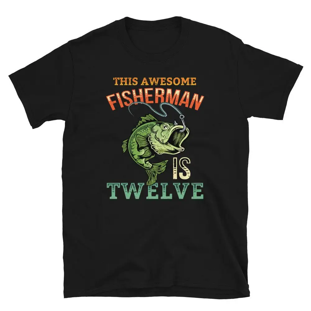 Retro Fisherman T Shirt Turning 12 Twelve Years Old 12th Birthday Vintage Fishing