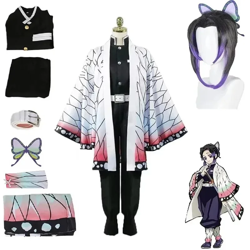 

Anime Demon Slayer Kimetsu Geen Yaiba Kochou Shinobu Cosplay Kostuum Pruik Set Kimono Uniform Halloween Anime Kostuums Voor Kid