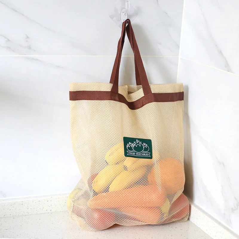 Bolsa de compras de malla portátil de gran capacidad, bolso de compras de frutas hueco, contenedor de compras de bolsillo de almacenamiento de artículos de cocina, suspendible