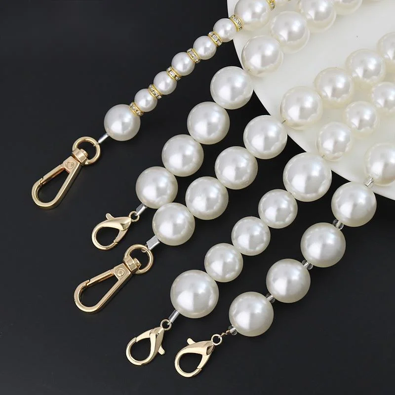 3pcs Pearl Strap For Bag Handbag Shoulder Chain Handles Diy Purse Replacement Long Beaded Chain Bag Belt Straps Accessorie