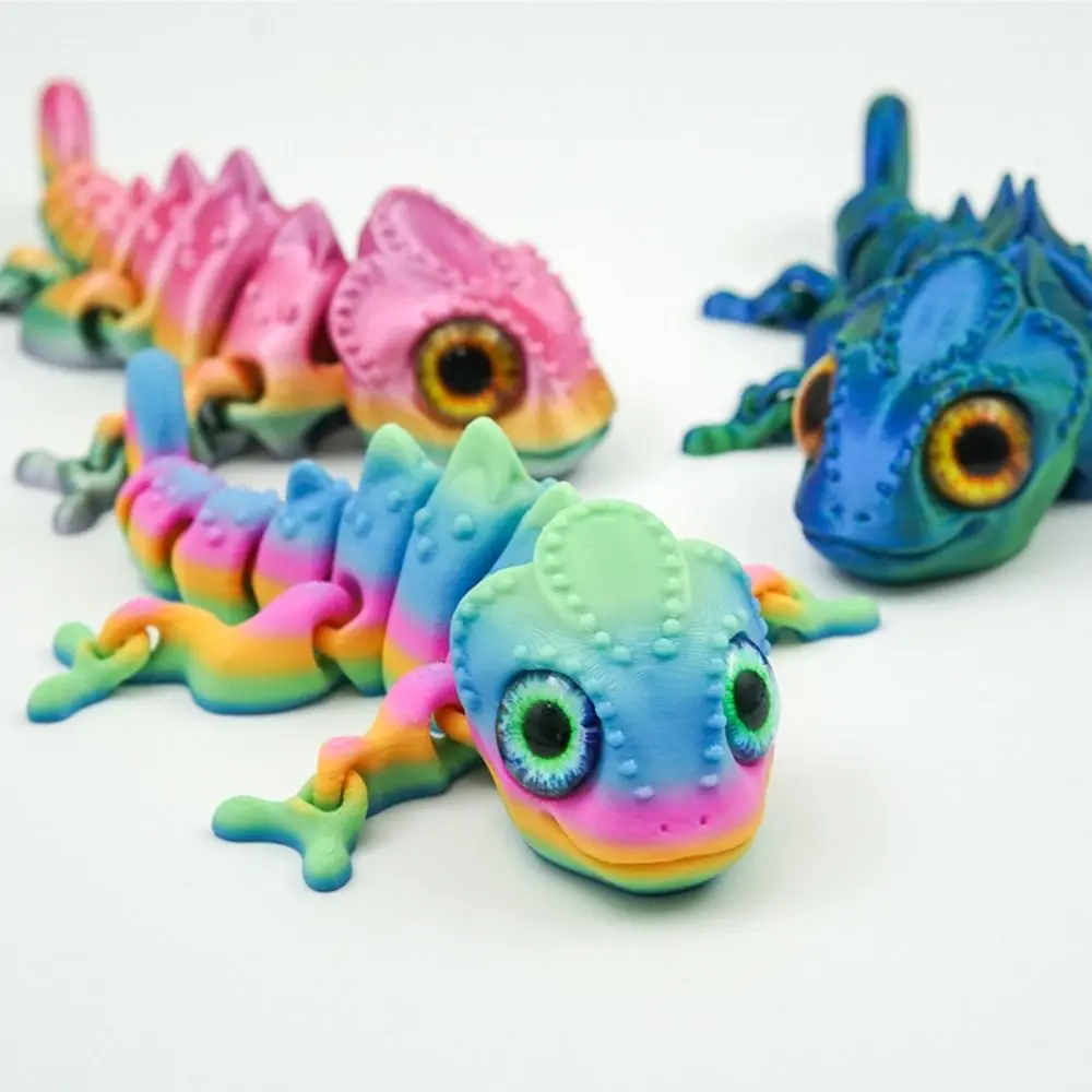 PLA 3D Printed Chameleon Model Multi-jointed Movable Chameleon Action Figure Multicolor Fine-tailed Chameleon Doll