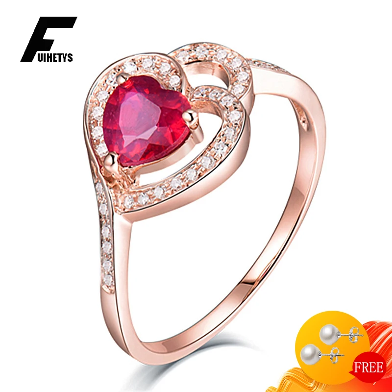 

Trendy 925 Silver Jewelry Women Rings Heart Shape Ruby Zircon Gemstone Open Finger Ring for Wedding Engagement Party Accessories