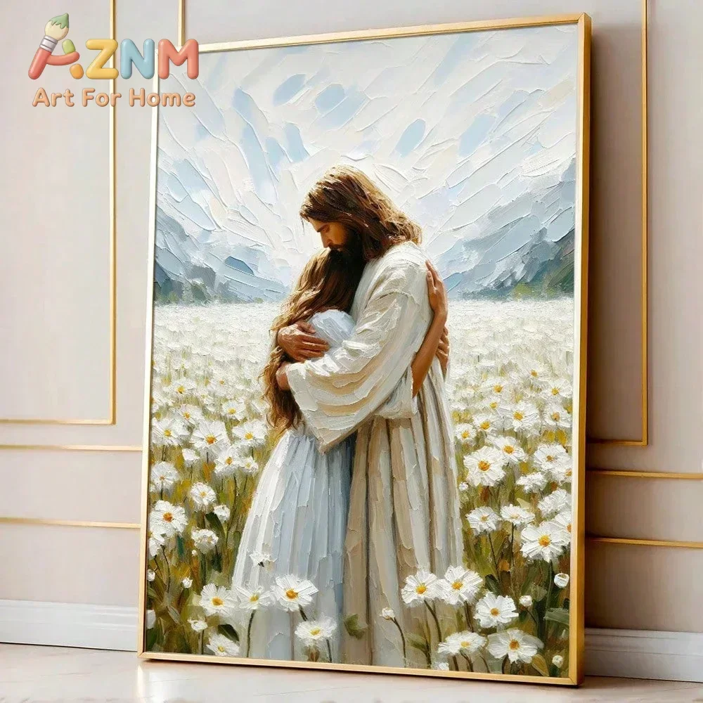 1pc Jesus Hugs Girl Canvas Painting Poster Bible Christian Art Aesthetic Simple Wall Art Devout Believer Gift Home Decoration