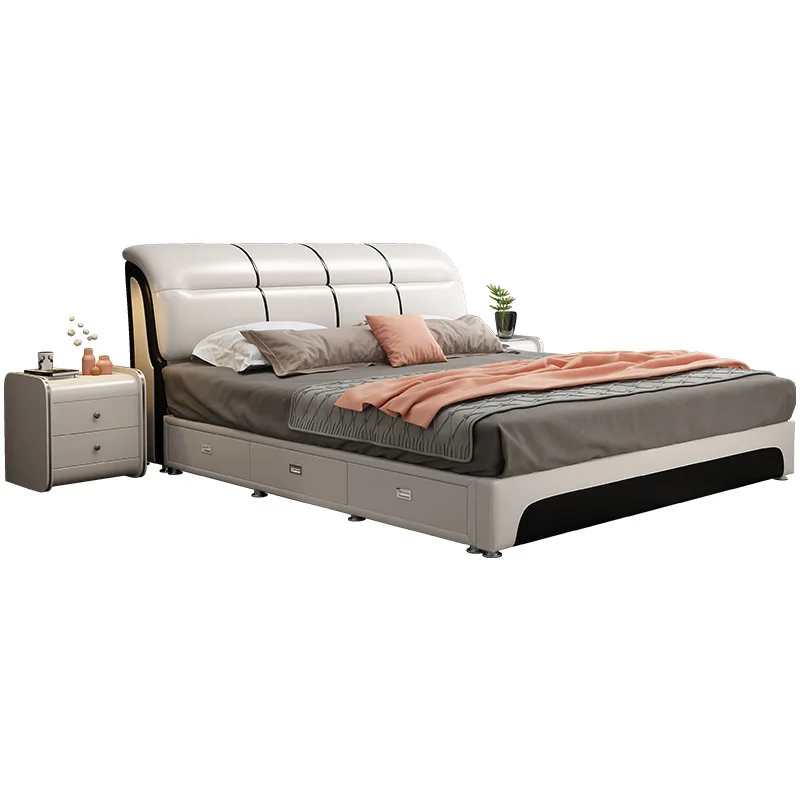 

Leather bed, modern, simple, tatami bed, storage, light luxury, master bedroom