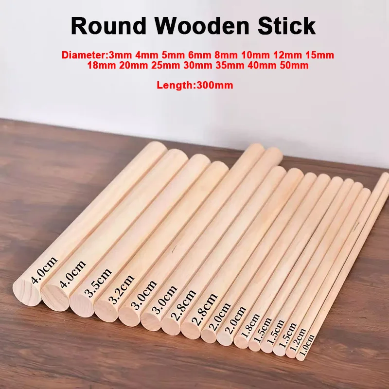 Wooden Bamboo Round Sticks 3/4/5/6/8-50mm DIY Craft Making Wood Dowels for Model Building Food Ice Lollies Supplies Length 300mm