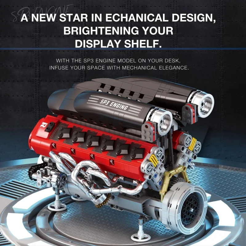 

1240PCS, V8 turbine engine assembly model, DIY desktop decoration collection gifts, children's adult assembly toys