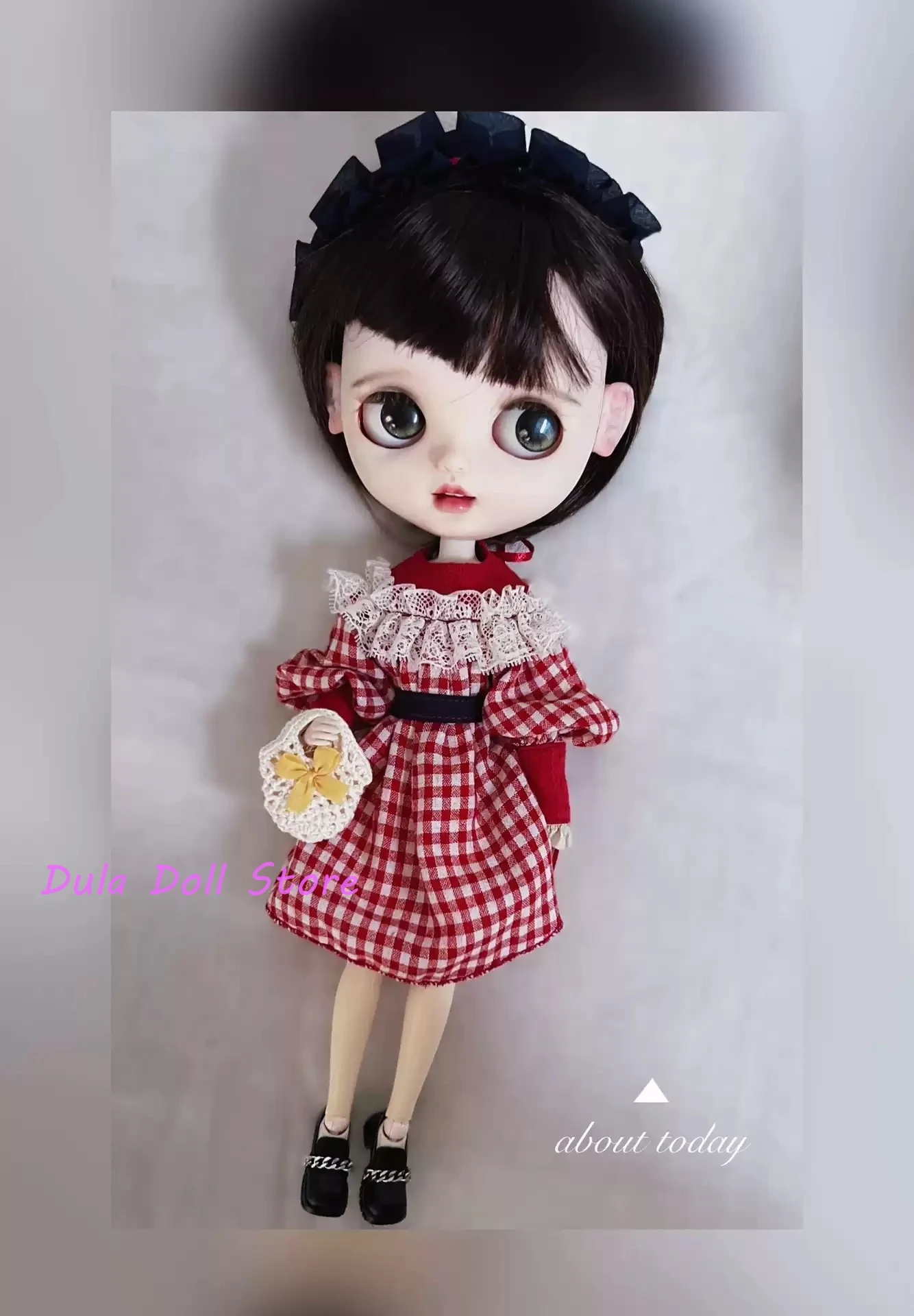 Dula Doll Clothes Dress Red checkered belt set Blythe Qbaby ob24 ob22 Azone Licca ICY JerryB 1/6 Bjd Doll