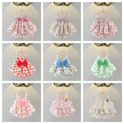 2-piece Summer New Girl's Sleeveless Cute Printed Strap Top and Shorts Cool Summer Set Suitable for 0-3 Years Old