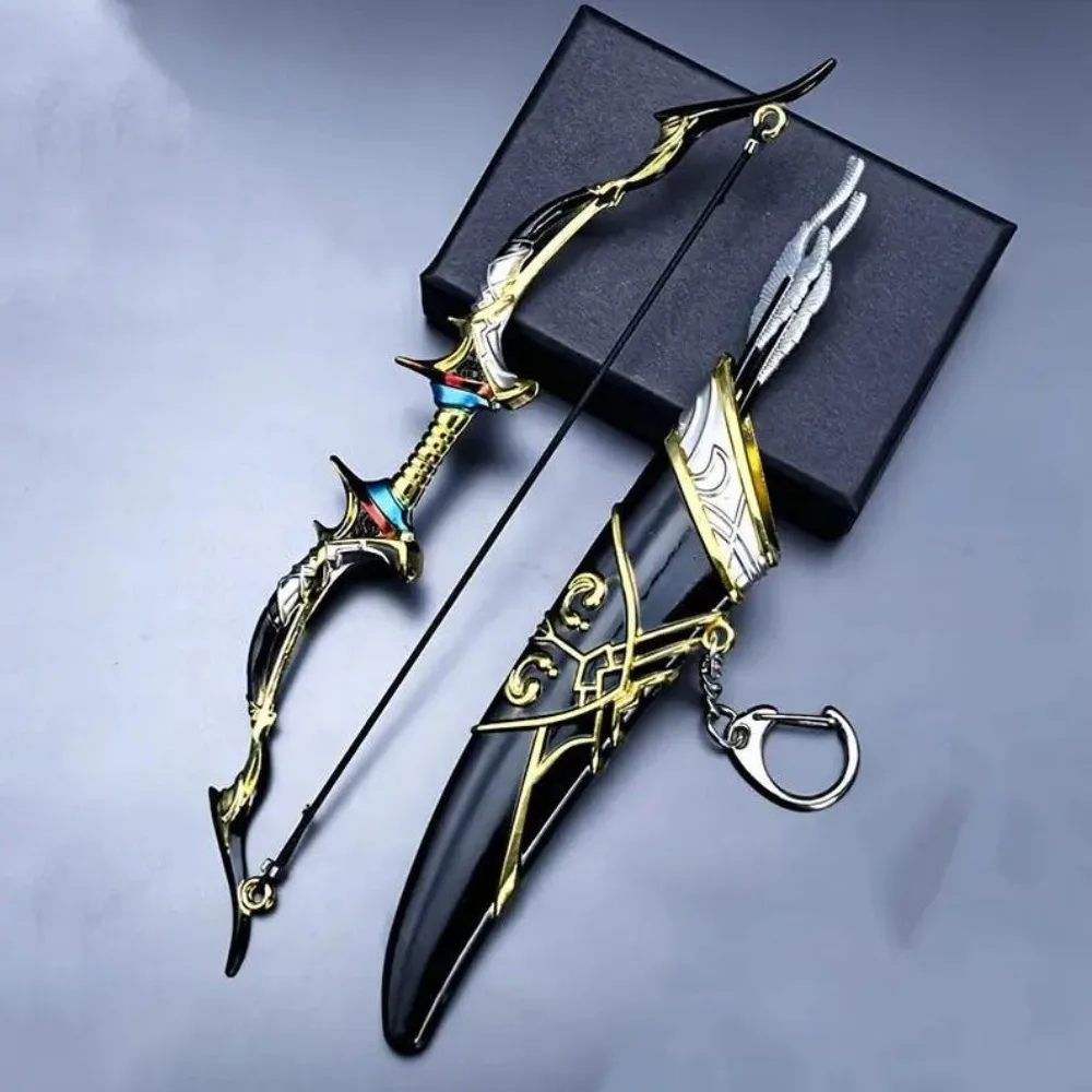 Mini Archery Bow Set Hunting Bow Model Metal Material Miniature Sports Toy Desktop Decoration Keychain for Adults Kids view 5
