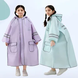 Double brim children's raincoat Middle and high school students male and female children to school bag long zipper poncho