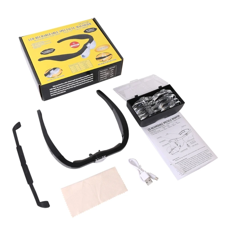 

ipiip Head-Mount Magnifier with Light USB-Charging Glasses for Close Work