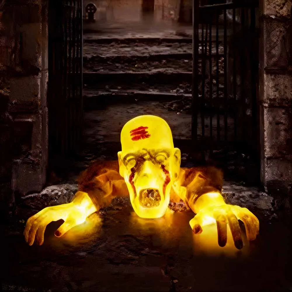 

Halloween Creepy Ghost Horror Ornament Glowing Skeleton Ground Plug Hands Set Warm Light Skeleton Decoration Street Lamp