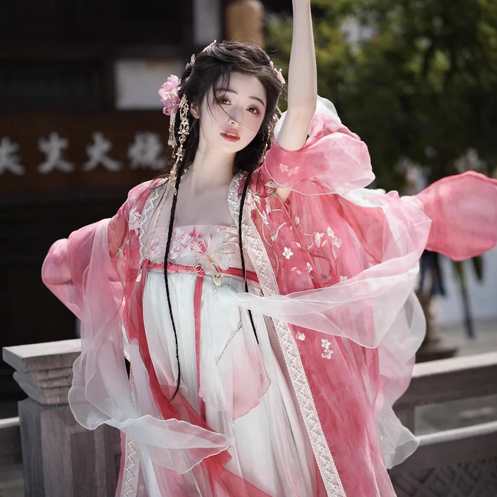 Women's Han Chinese Clothing Peach Flower God Machine Embroidery Chest-High Terminus Skirt Traditional Super Ancient Costume