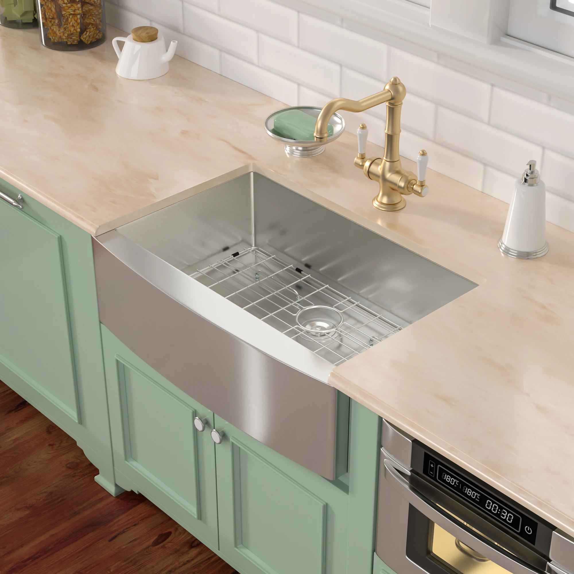 30 Inch Farmhouse Farm Apron Front Single Bowl 304 Stainless Steel Handmade Brush Nickel Kitchen Sink