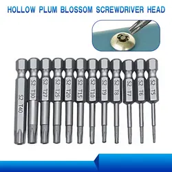 12pc Hollow Plum Blossom Cacciavite Testa 50mm Lungo S2 Manico Esagonale Cacciavite Bit Strumento Elettrico Trapano Set
