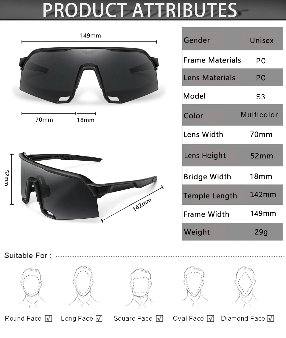 Brand 100 Fahrrad-Sonnenbrille für Männer und Frauen, UV400-Schutz, 5 Farben, großer Rahmen, Sportbrille zum Laufen und Angeln – Detail 2