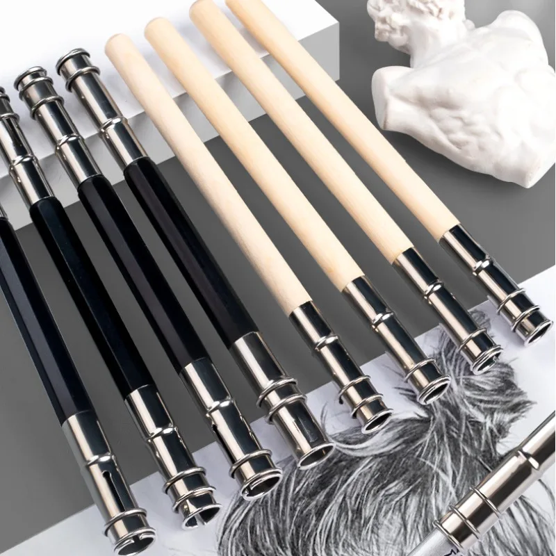 

1-12pcs Adjustable Pencil Extender Metal Handle Dual Head Single Head Wooden Pen Lengthener Holder Sketch Art School Office Tool