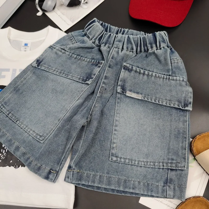 New Summer Teen Boys Shorts Jeans Fashion Multi-Pocket Short Denim Pants For 3-10 Years Kids Children Trousers