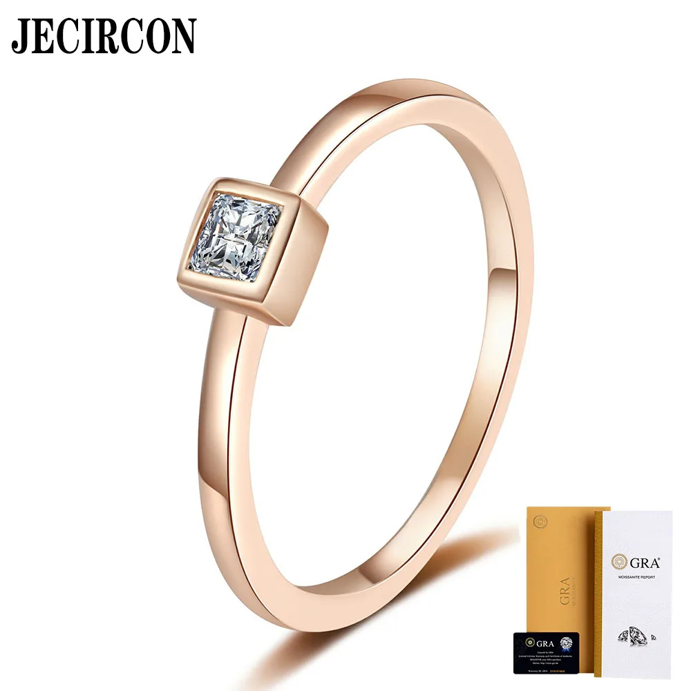 

JECIRCON 925 Sterling Silver Moissanite Ring for Women Champagne Gold Small Ice Cube Ring Minimalist Style Advanced Cool Jewelry