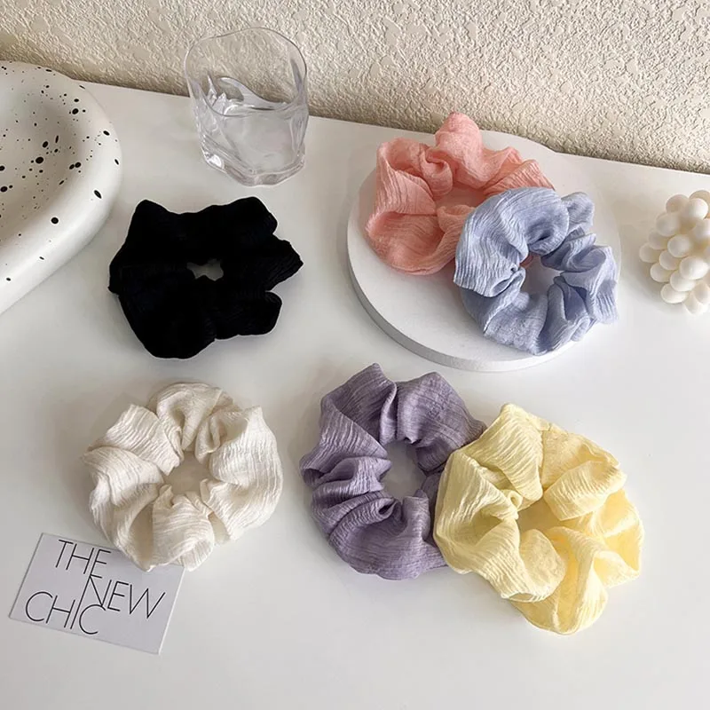 Korean New Trend Solid Linen Wrinkle Scrunchie Family Gathering Simple Ponytail Hair Rope Women's Elegant Headwear Wholesale