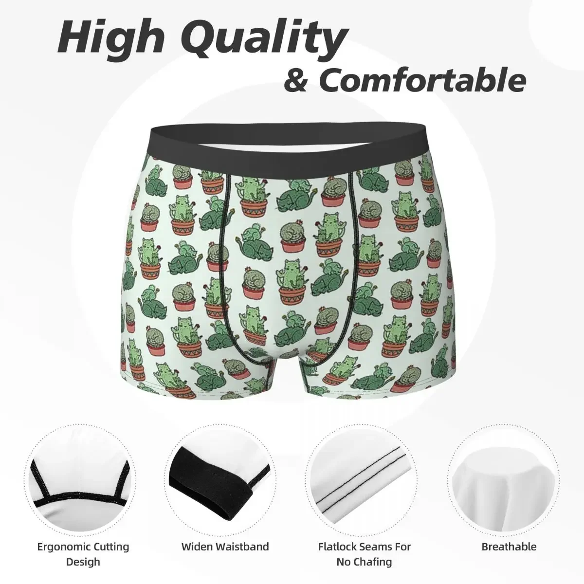 Boxer Underpants Shorts Cactus Cats Panties Men's Ventilate Underwear for Homme Man Boyfriend Gift