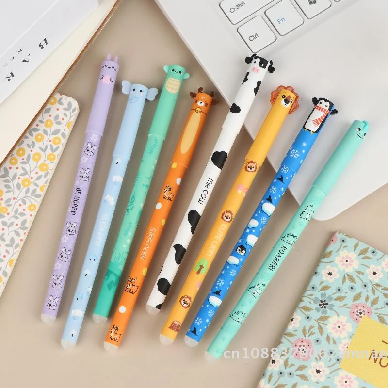 

Набор из 8 гелевых ручек с мультяшными животными, стираемые, 0,5 мм, тонкий наконечник, цветные чернила, для плавного письма, канцелярские товары для офиса и школы
