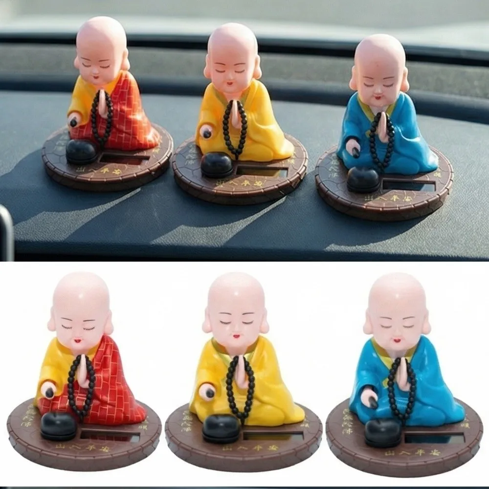 Devout Prayer Solar Nodding Buddha Nodding Wealth Coming Buddhist Monk Figurines Handcrafts Knocking Wooden Fish