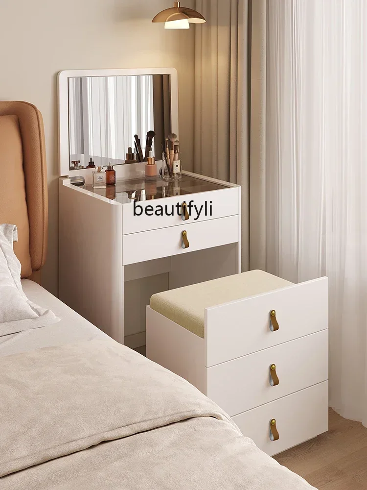 Cream Bedside Table Dresser Storage Integrated Bedroom Simple Modern Bedroom Flip Makeup Table drawer furniture