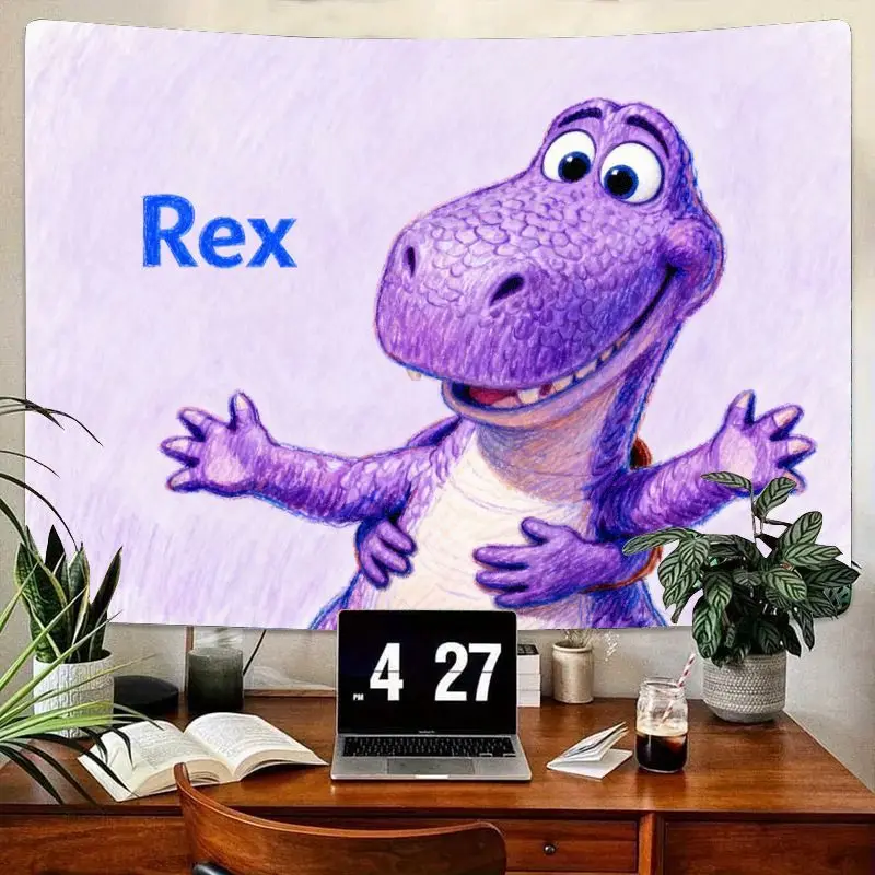 

1PC Cute Disney Pixar Toy Story Rex Purple Dinosaur Tapestry Polyester Wall Art Kids Room Living Room Decor Gift
