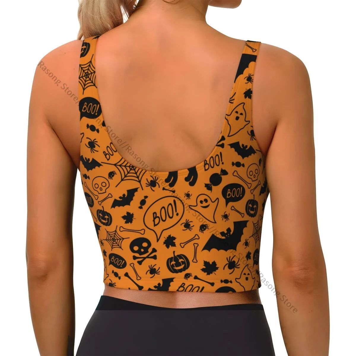 Women Sexy Sports Vest Halloween Cat Pumpkins Skulls Bats Element Female Streetwear Sport Lingerie Tee Crop Top