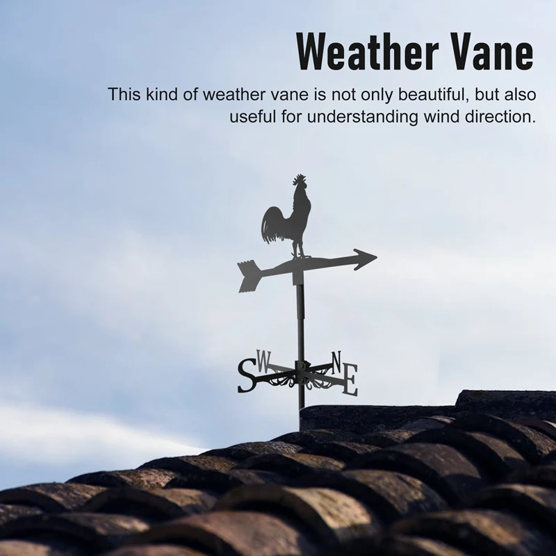 Weathervane With Animal Chickens Garden Stake Weather Vane Wind Direction Indicator Rooster Cockerel Ornament Art Craft