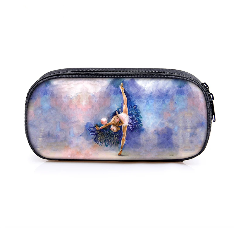 Cute Gymnastics Art Print Cosmetic Case Pencil Box Girls Stationary Bags Schoolbags Canvas Pencil Bags Kids School Supplies Gift