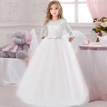 Babyflicka Prinsessklänning för Fest Balklänning Bröllop Vita Klänningar Barn Jul Brudtärnadräkt Födelsedagsfestklänning 10 best sales Girl first communion dress - №7