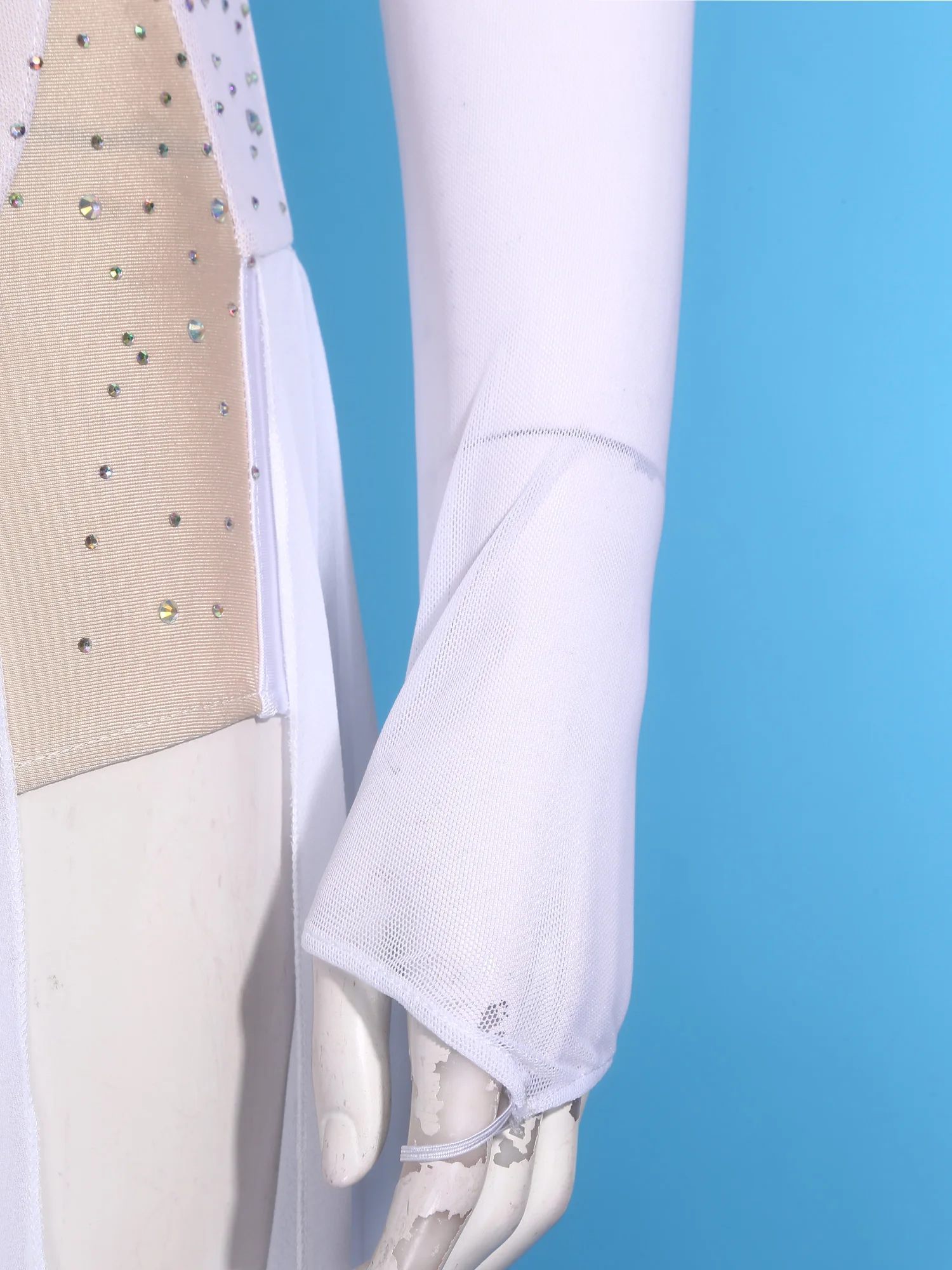 

Women Leotards Figure Skating Lyrical Dance Long Dress Performance Costumes Rhinestones Long Sleeve Slit Mesh Hem Leotards Dress